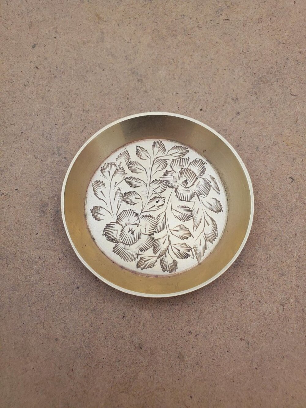 Vintage Brass Plate,small Brass Plate, Carved Trincket Plate, Carved Brass